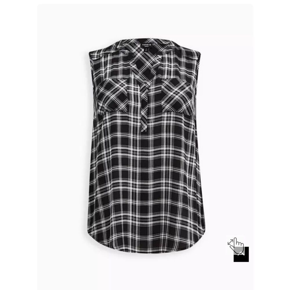 NWT torrid Harper Sleeveless Plaid Georgette Blouse - Black/White - Picture 5 of 11
